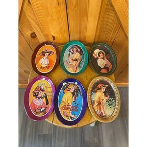 Vintage Victorian Collectible Coca Cola Mini Tin Oval Trays Made in Hong Kong 6"